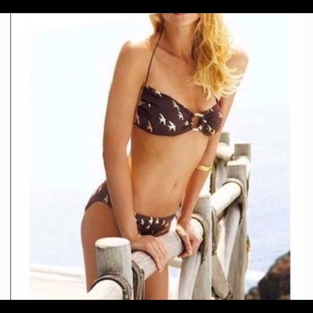 Victoria Secret Brown & Gold Bird Print Bikini XS